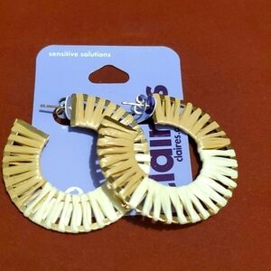 Claire's Tan & Off White Two-Tone Weaved Earrings-OS-